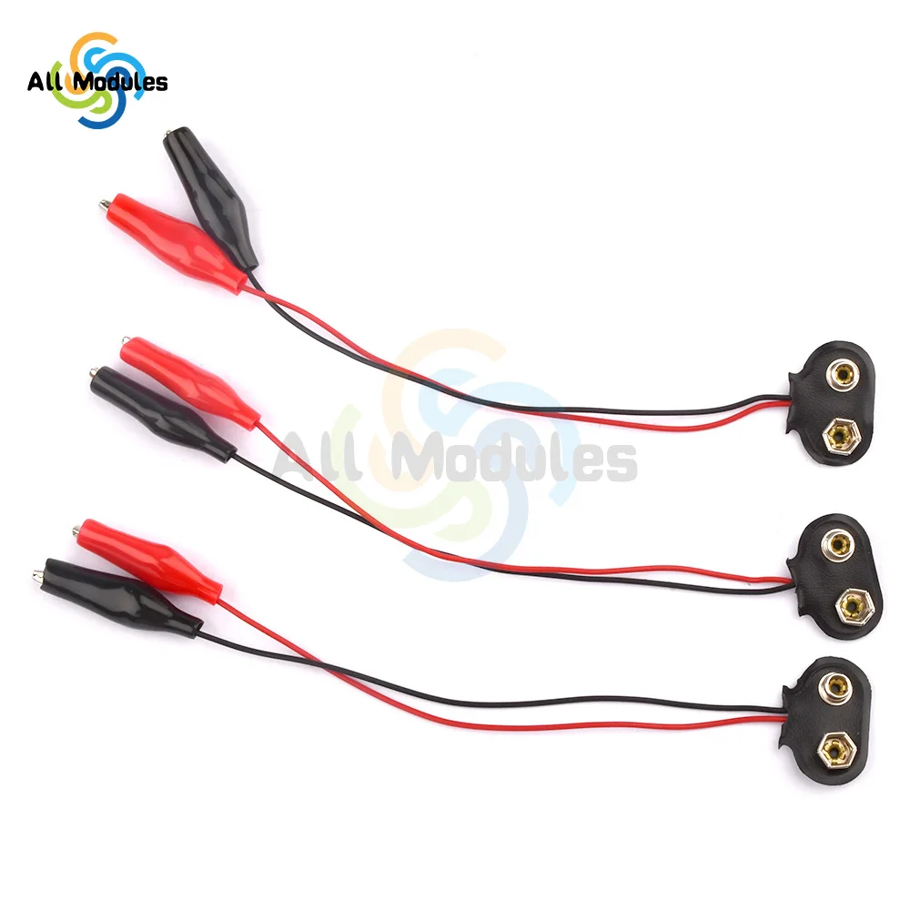 9V Battery Clip Connector 3PCS T-Type Flexible Buckle Plastic Housing Black Red Dual Alligator Clips Cable Leads