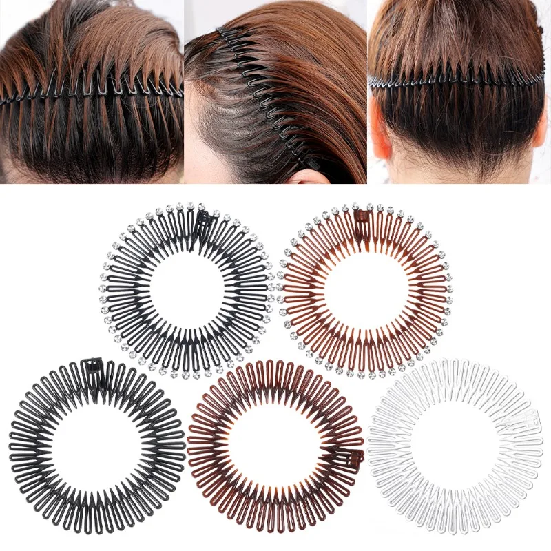 1-4pcs Rhinestone Plastic Full Circle Stretch Diamond Flexible Comb Women Girls Flexible Plastic Circle Teeth Hair Accessories