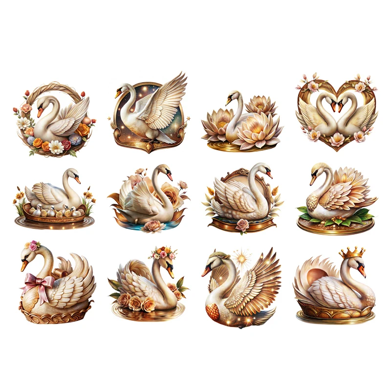 

Animal golden Swan Watercolor Thermo Sticker Decals Heat Transfer On Clothes Iron On Patch For Hoodies Press Print Man & Woman