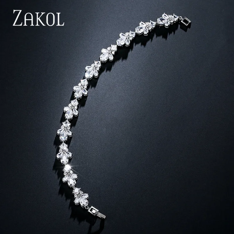 ZAKOL Brand Fashion Geometric Cubic Zirconia Charm Bracelets for Women Wedding Dinner Party Jewelry Drop Shipping BP2150