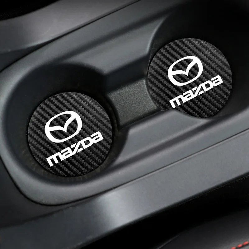 2Pcs Car Mug Coaster Anti Noise Carbon Fibre Water Cup Pad For Mazda 2 3 6 5 Atenza CX30 CX90 CX60 CX50 MX30 CX3 CX5 MX5 CX7 CX9