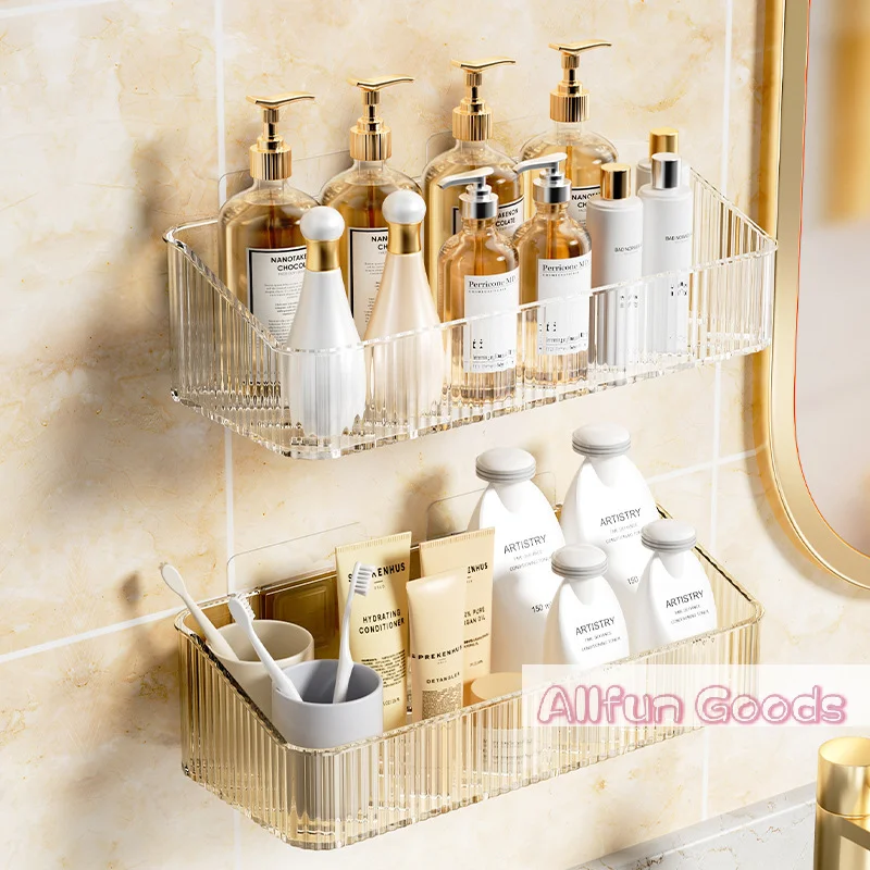 [TG835]Wall Mounted Cosmetics Storage Rack No Hole Required Plastic Corner Wall Shelf Organizer Bathroom Accessories