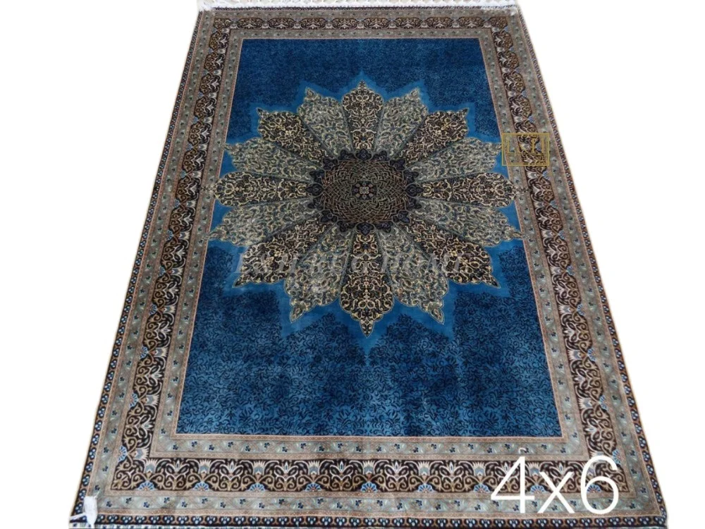 

Free shipping 4'X6' 230 Line Handmade Silk Oriental Persian Rug hand Knotted silk carpet for home decoration