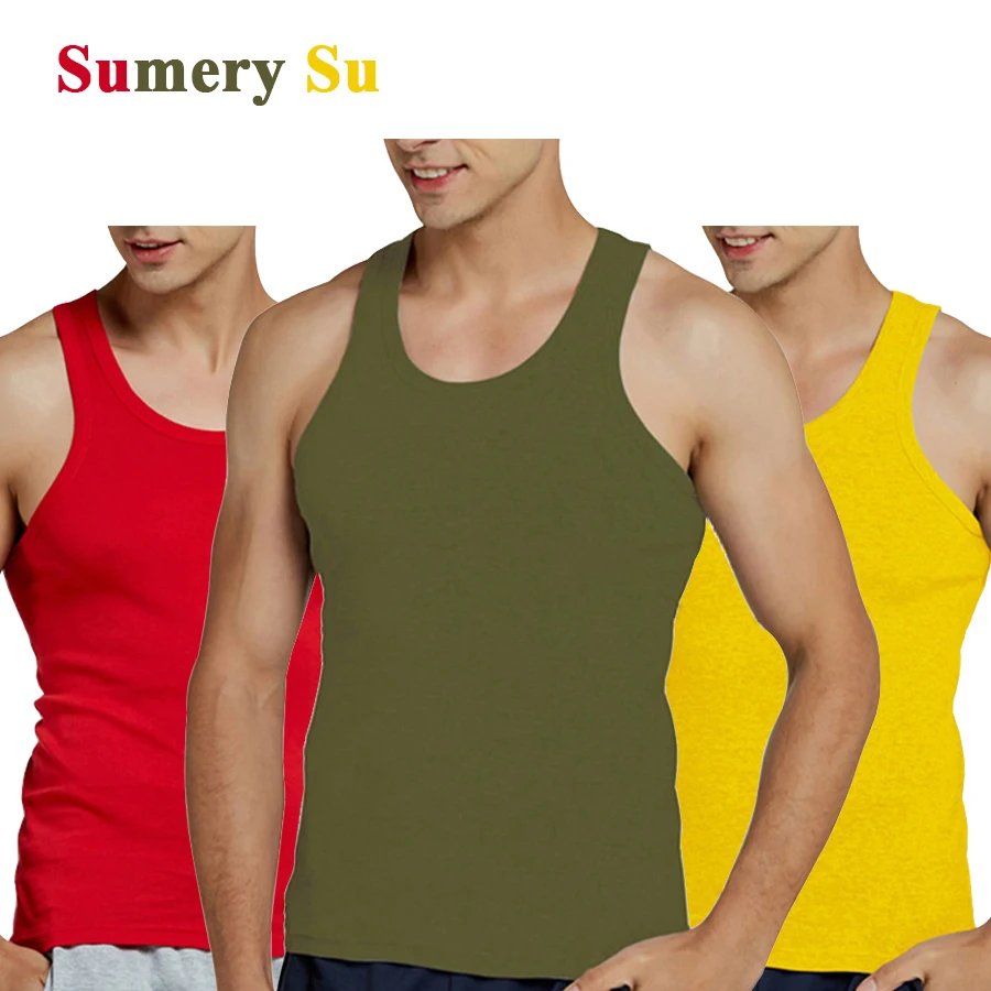 Tank Tops Men 2024 Summer 100% Cotton Cool Fitness Vest Sleeveless Tops Gym Slim Colorful Casual Undershirt Male 7 Colors 1PCS