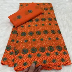 Latest 5+2 Yards Dubai Style African Cotton Lace Fabric 2025 Stones Embroidery Nigeria Swiss Voile Lace Fabric For Dress LYC2533