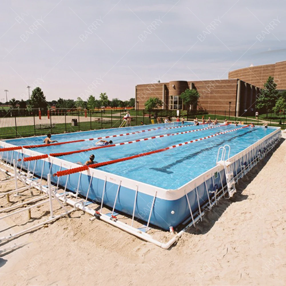 Large Rectangular Metal Frame Swimming Pool, PVC Tarpaulin Liner Swimming Pool For Amusement Water Park Equipment