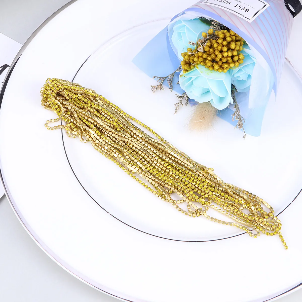 

10M Diamond Claw Chain 2Mm Glass Crystal Rhinestone Trim For Wedding Party Decor Handbags Shoes Veil Craft Sewing Accessory