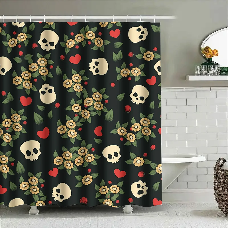 

Tuniu Skull floral pattern shower curtain black red roses skull decor vintage style bathroom curtains