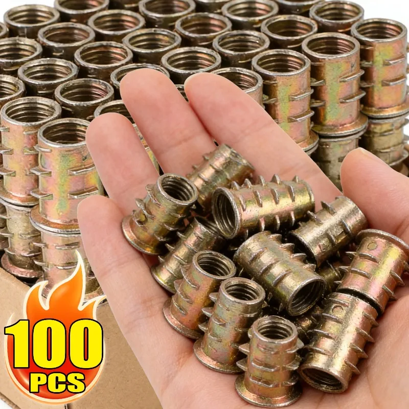100/20x Tuerca de inserción hexagonal E-nut de aleación de zinc con rosca para madera, corcho, paneles de yeso, gabinetes, muebles, con cabeza hexagonal empotrada