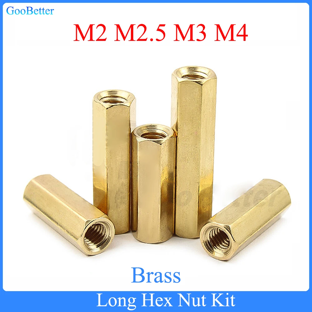 

1Set Long Hex Nut Kit M2 M2.5 M3 M4 Brass Standoff Spacer Hex Isolation Column Nut Hollow Pillars Hexagonal Nuts kit