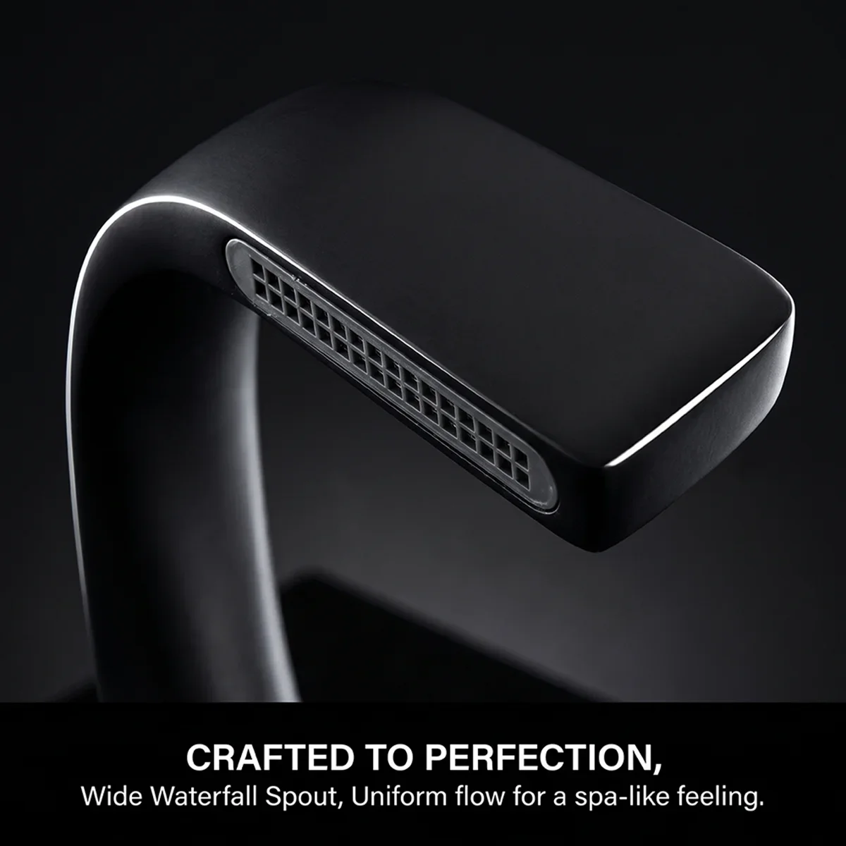 Matte Black Bathroom Faucet, Solid Brass Unique C-Shaped Waterfall Spout Single Handle Basin Mixer Tap, Deck Mount Hot Cold Wate