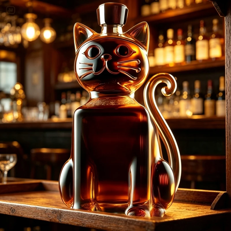 Creative Cat Shaped Glass Liquor Bottle Lead-free Whiskey Decanter with Lid for Bar Party Collectible Decor