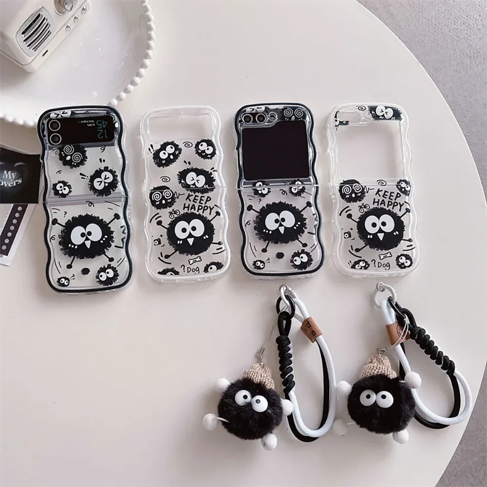 Cute Susuwatari With Bracelet Phone Case for Samsung Galaxy Z Flip 3 4 5 Z Flip 6 5G PC Hard Anti-fall Back Cover Anti-fall