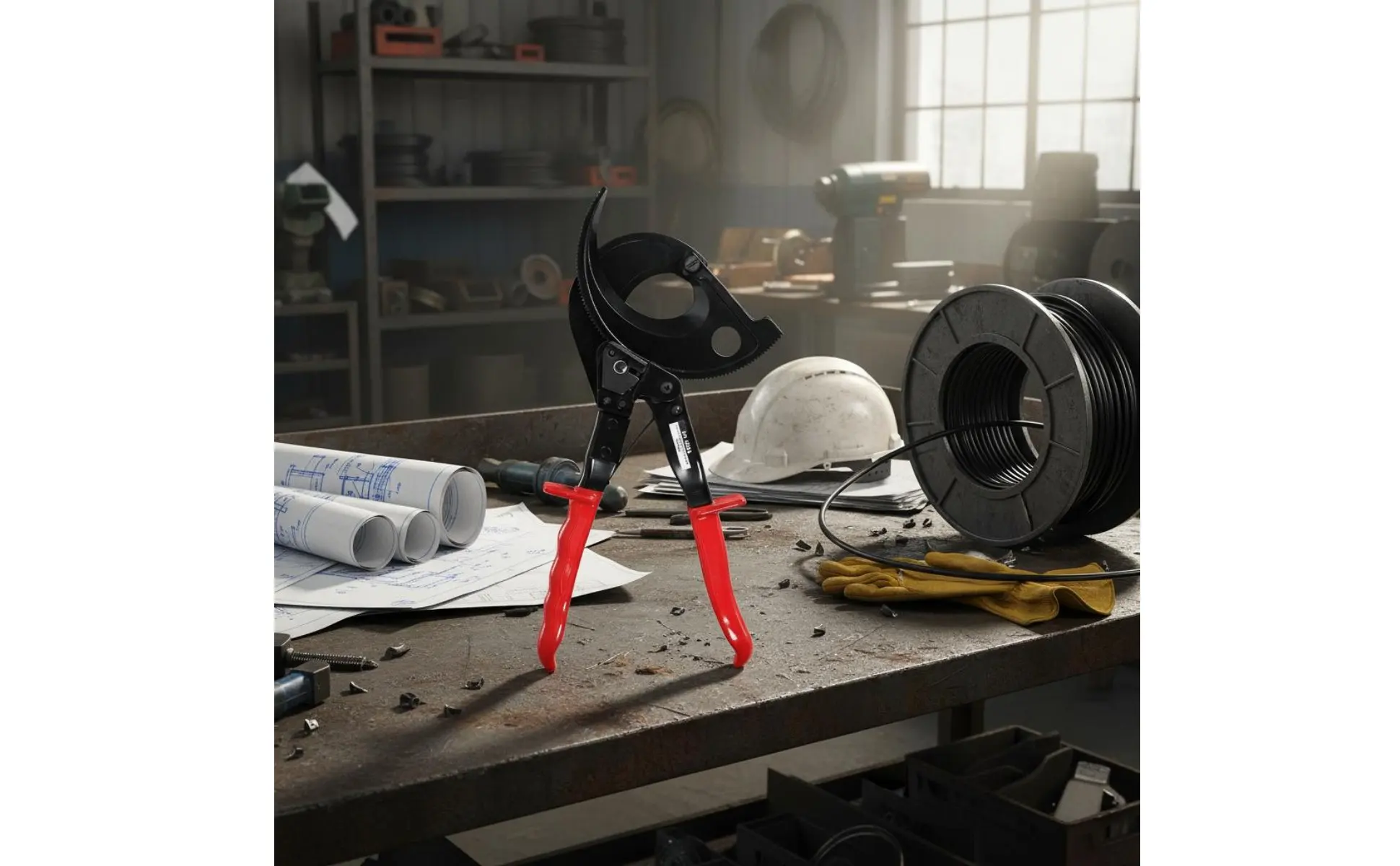 Ratcheting Cable Cutter Quick Release Heavy Duty Cable Shear Heavy-Duty Wire Cutter Non-Slip Grip Industrial Wire Cutting Tool