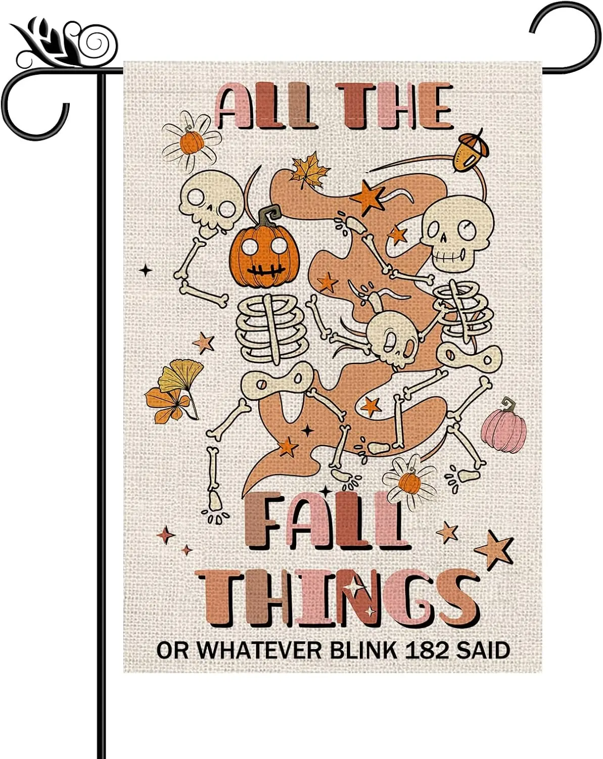 Fall Garden Flag Funny Skeleton Pumpkin Double Sided All The Fall Things Flag Seasonal Autumn Yard Outdoor Decorations 12.5 x 18