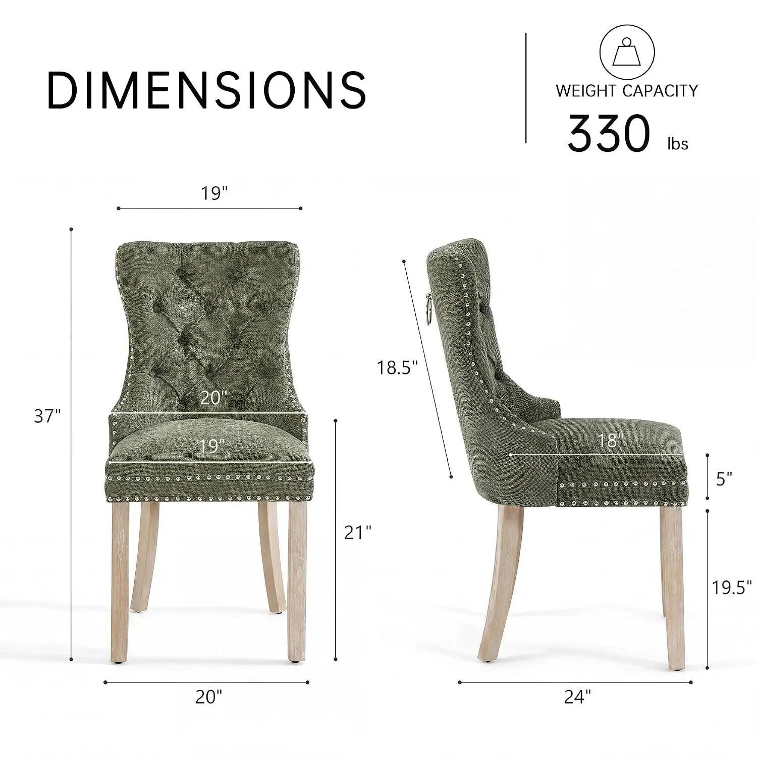 Chenille Dining Chairs Set of 6, Tufted Uphpstered Dining Room Chair with Nailhead Trim and Ring Pull, Solid Wood, Customized