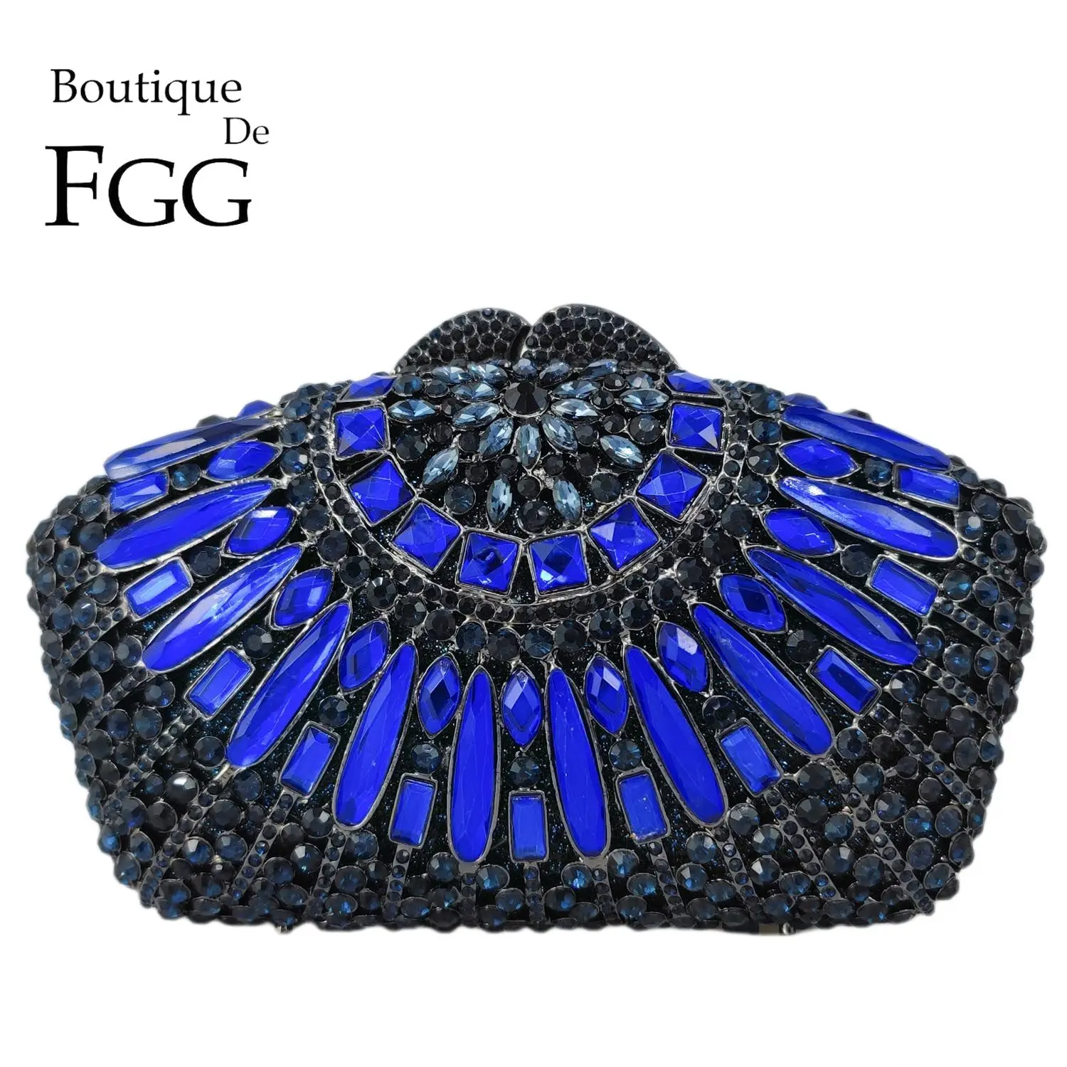 

Boutique De FGG Navy Blue Necklace Shape Women Crystal Clutch Evening Bags Wedding Bridal Rhinestone Handbag Party Dinner Purse