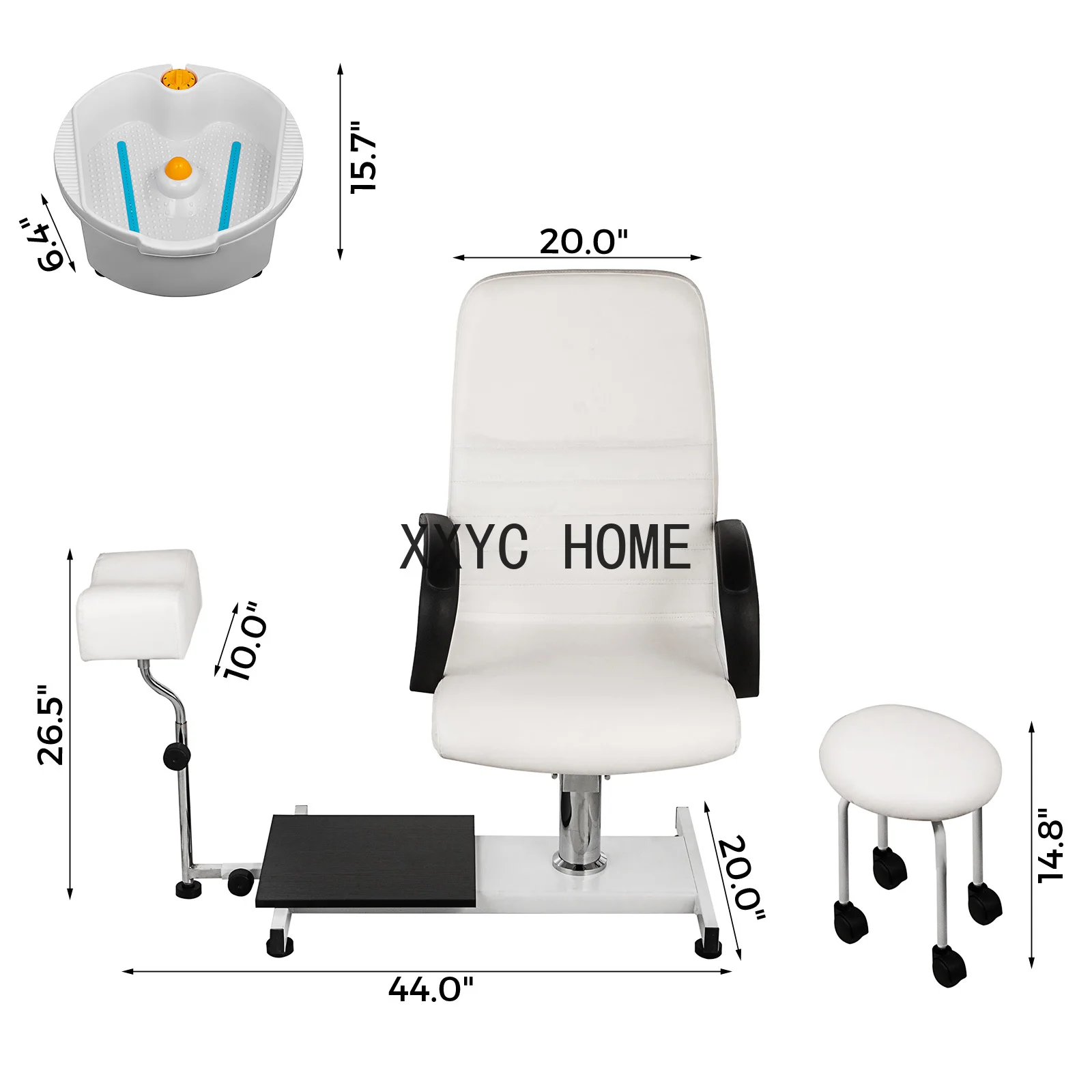 Hydraulic Lift Adjustable Spa Pedicure Unit with Easy-Clean Bubble Massage Foot bath White/Black Chair  Equipment