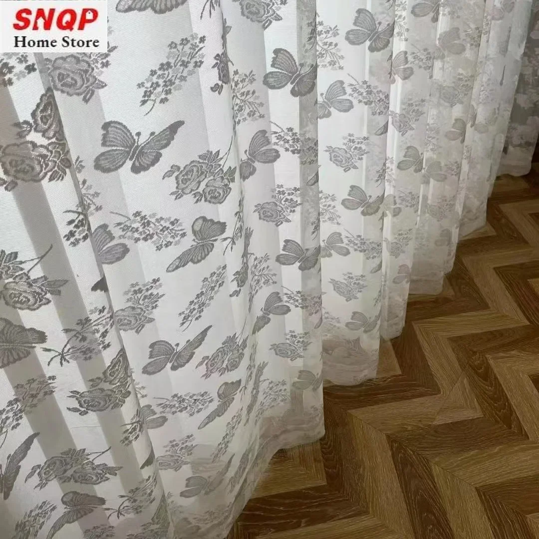 Butterfly Jacquard Tulle Beautiful Princess Room Curtains for Living Room Bedroom Dining Study Hall Simple Romantic Decor 커튼