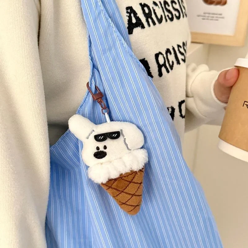 귀여운 만화 아이스크림 동물 플러시 키체인 카와이 강아지 토끼 곰 인형 펜던트 장난감 키링 백팩 장식 선물