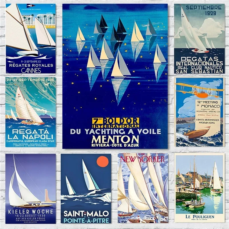 Retro  Amercia Cannes Sailing Regatta Poster Printing Decorative Canvas Painting Living Room Bedroom Sport Wall Art Home Decor