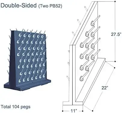 Tendedero de cristalería de laboratorio de montaje en pared/de sobremesa con 52 clavijas - Negro