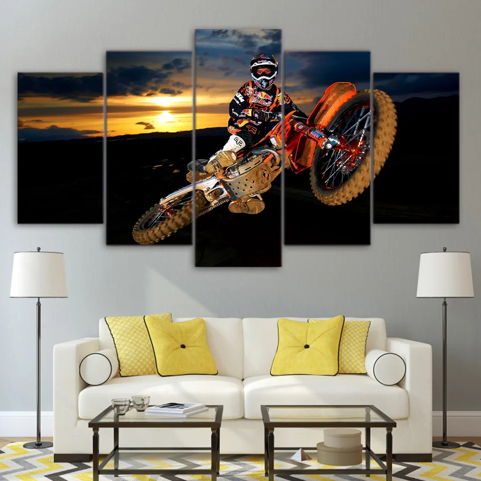 5 Pieces Canvas Art Best Yellow Tires Action Motocross Fashion Poster Painting Living Room Home Decor Bedroom Wall Picture Print