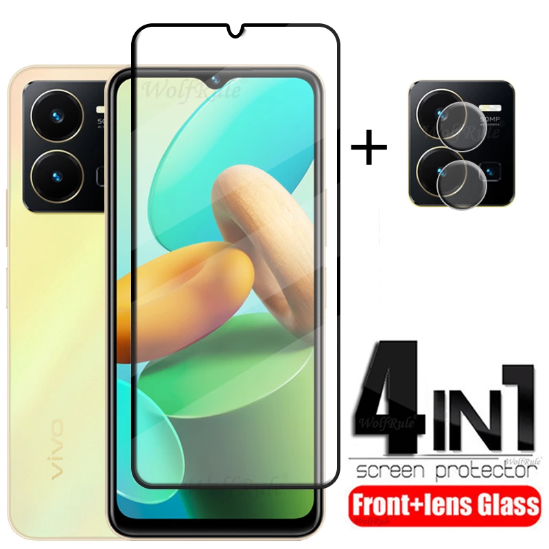 4-in-1 For Vivo Y35 Glass For ViVo Y35 Tempered Glass HD 9H Full Cover Gule Protective Screen Protector For Vivo Y35 Lens Glass