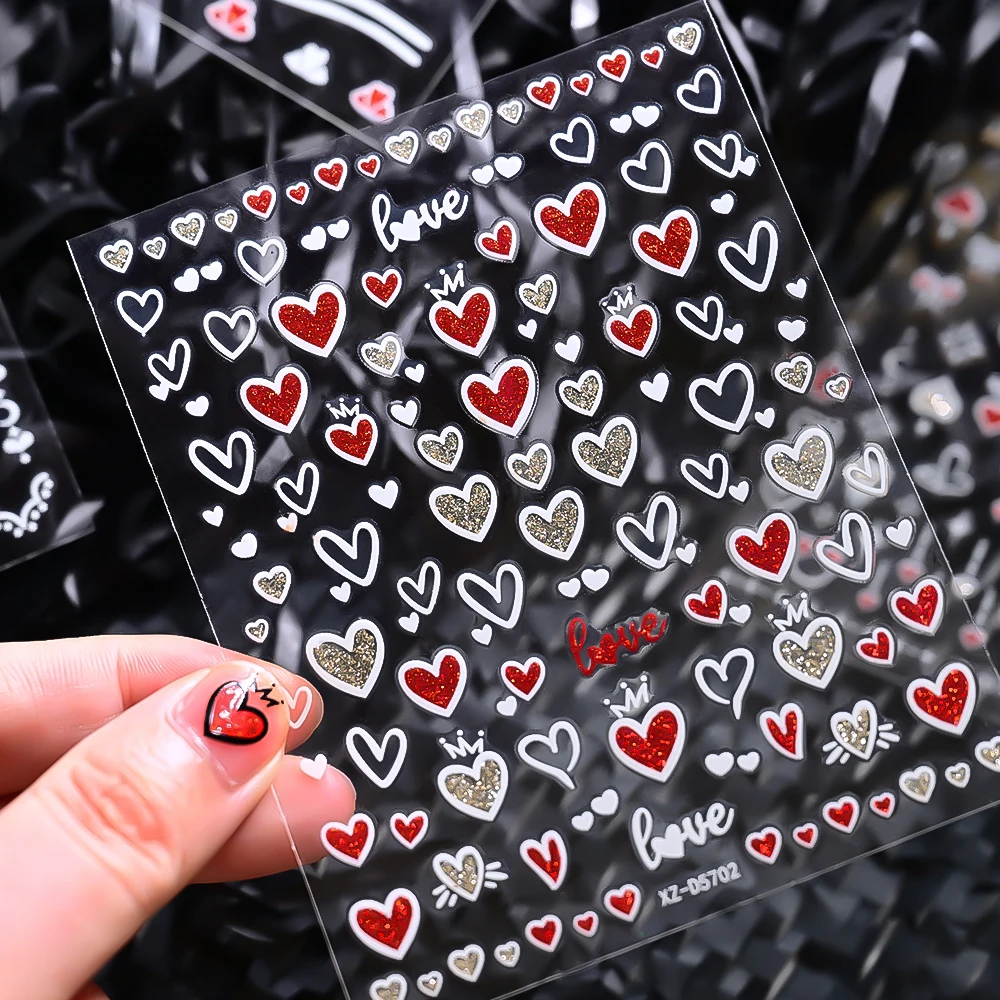 6 ชิ้น Sparkly Glitter สติกเกอร์เล็บหัวใจสีขาว Bowknot Star Moon Self - กาวสติ๊กเกอร์ Y2K Starlight Sliders ตกแต่งเล็บ