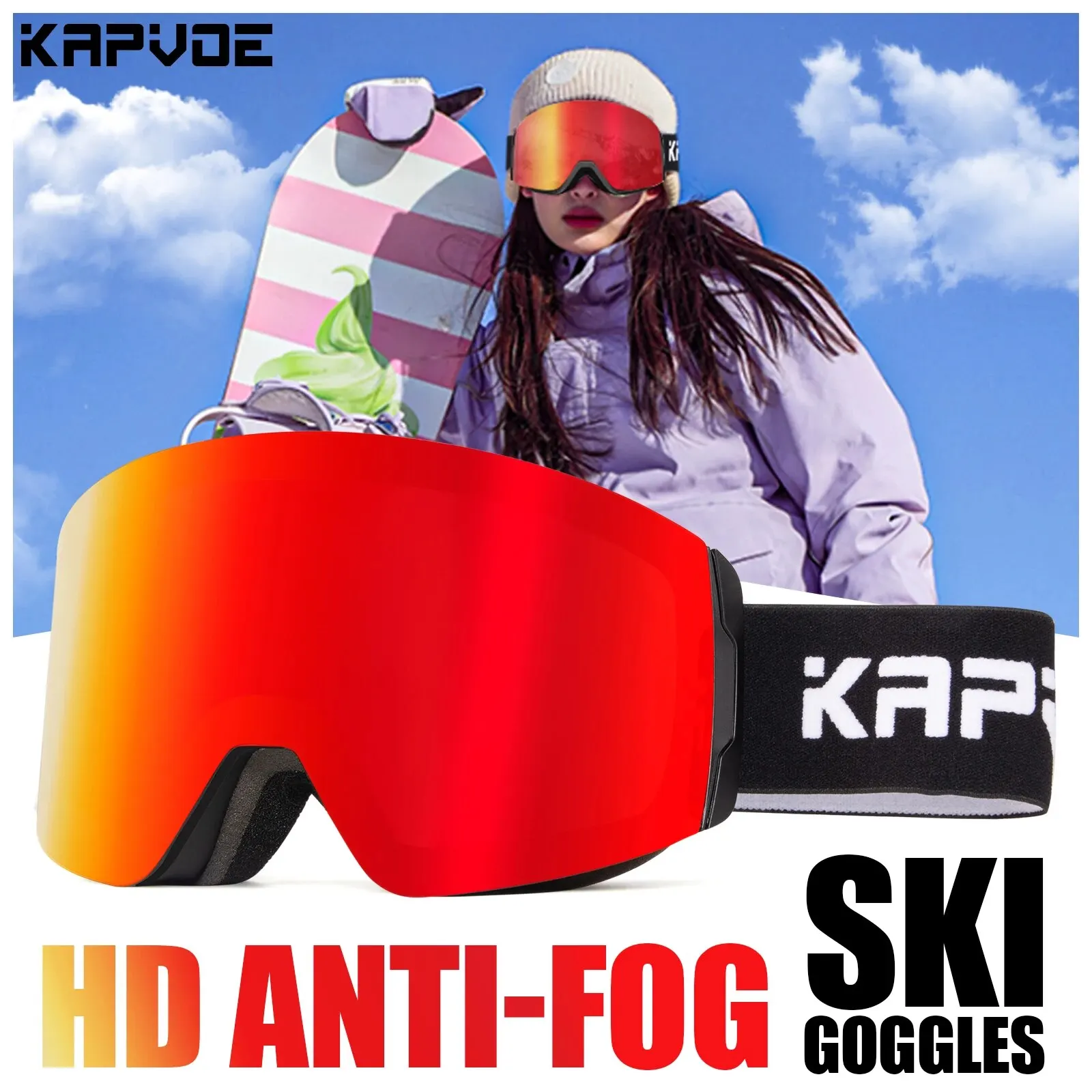 Kapvoe Ski Lunettes Double Couches Anti-buée UV400 Snowboard Neige Lunettes Motoneige Lunettes Sport En Plein Air