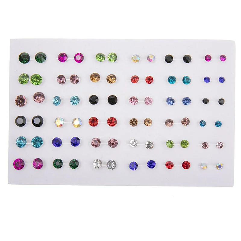 New 36Pairs/set Mixed Size Colorful Crystal Stud Earrings Set Women Plastic Rhinestone Earrings Sets for Girl Jewelry Party Gift