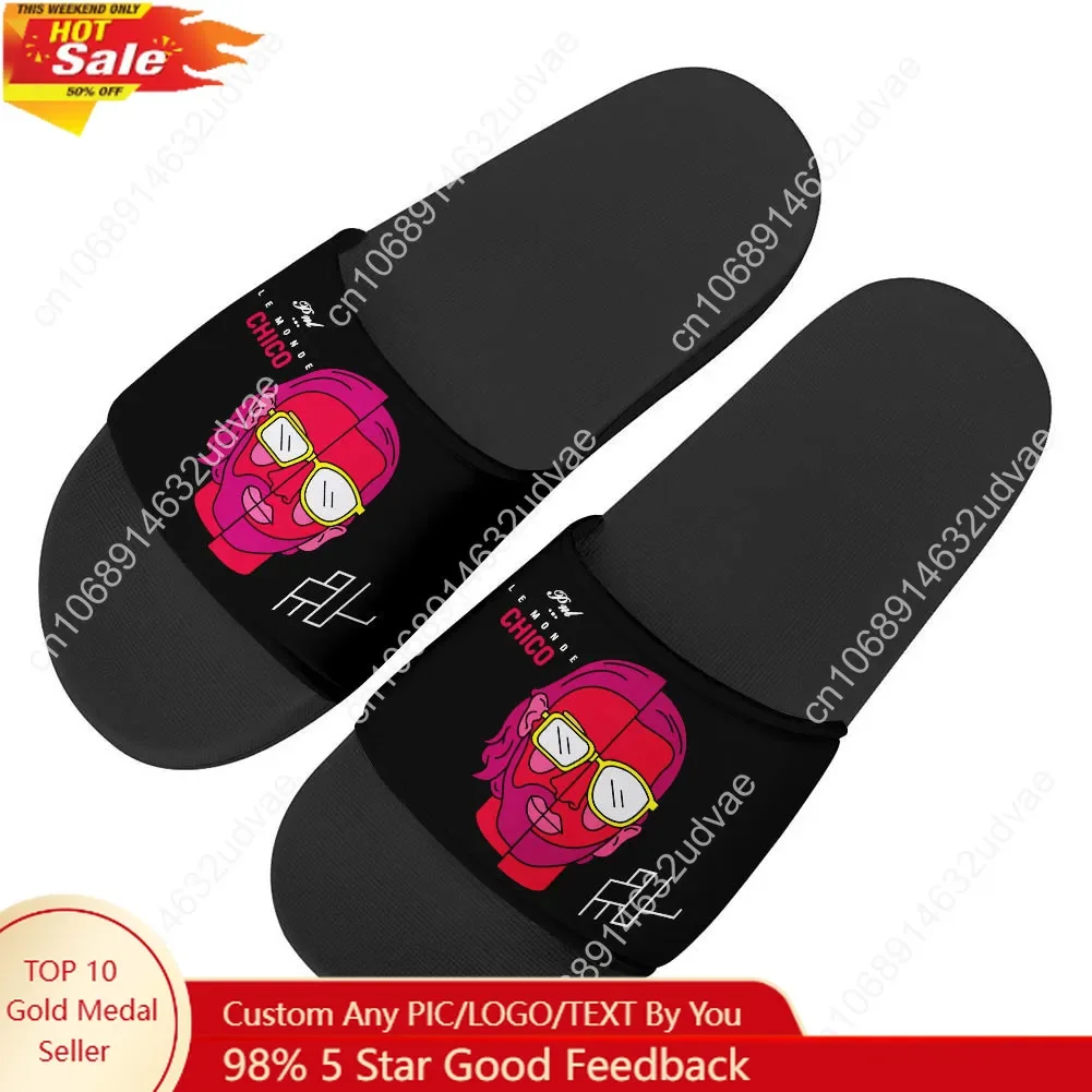

Le Monde Chico Slippers PNL Album French Rapper Man Woman Boy Girl Tailored Slides Sandals Photo Customized Bath Shoes Black