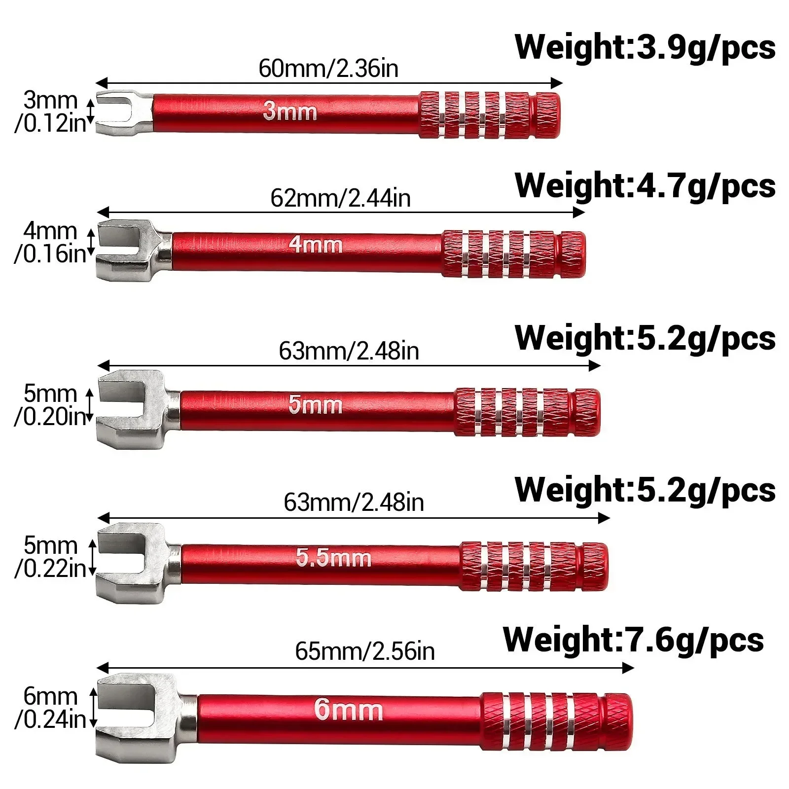 Professional RC Wrench Set 3/4/5/5.5/6mm, Medium Carbon Steel Open End Spanner for Crawler Car Linkage Tuning Tool D339