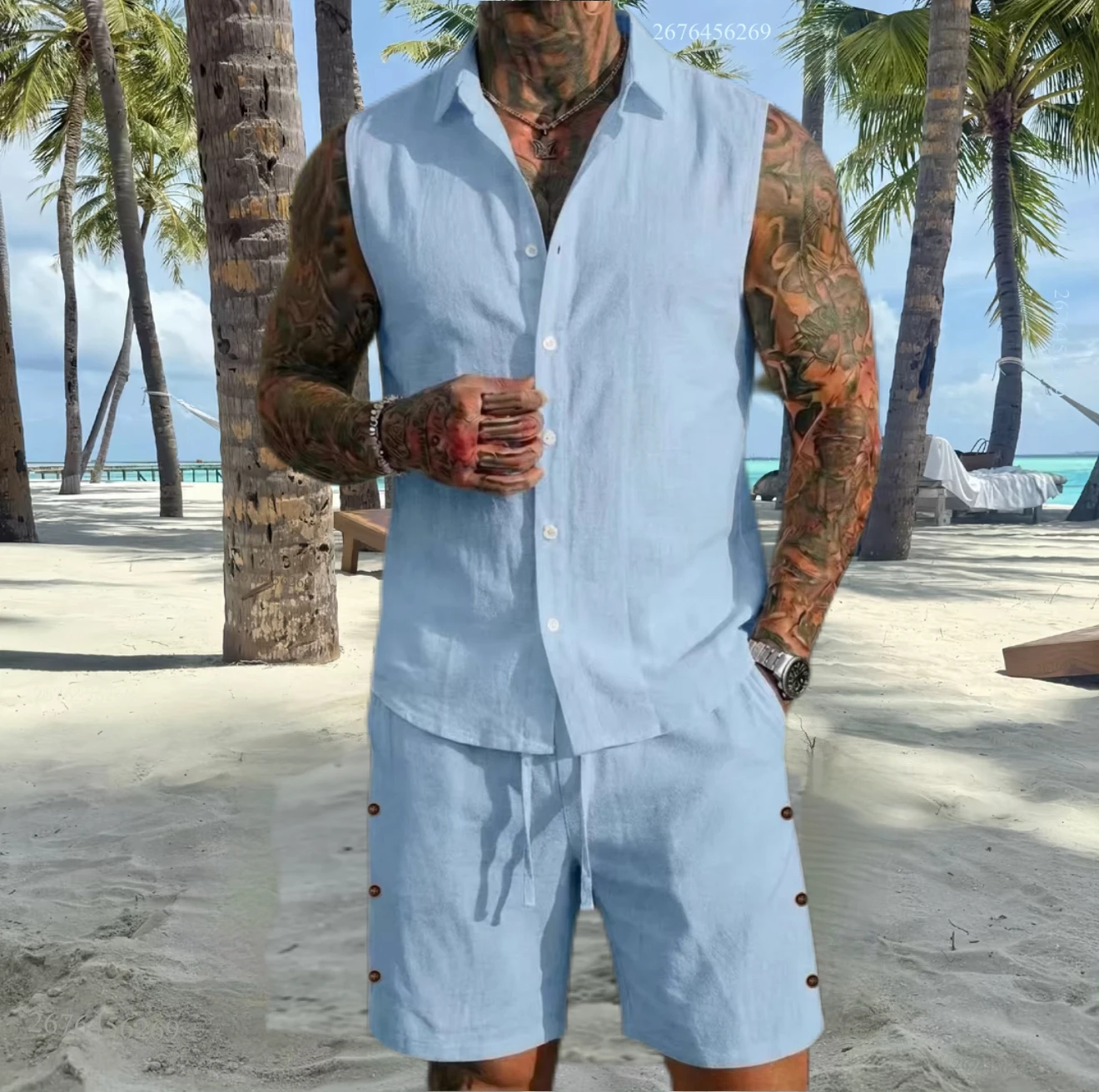 

Men's casual summer tracksuit, comfortable and soft, solid color design, simple and versatile, suitable for everyday shopping an