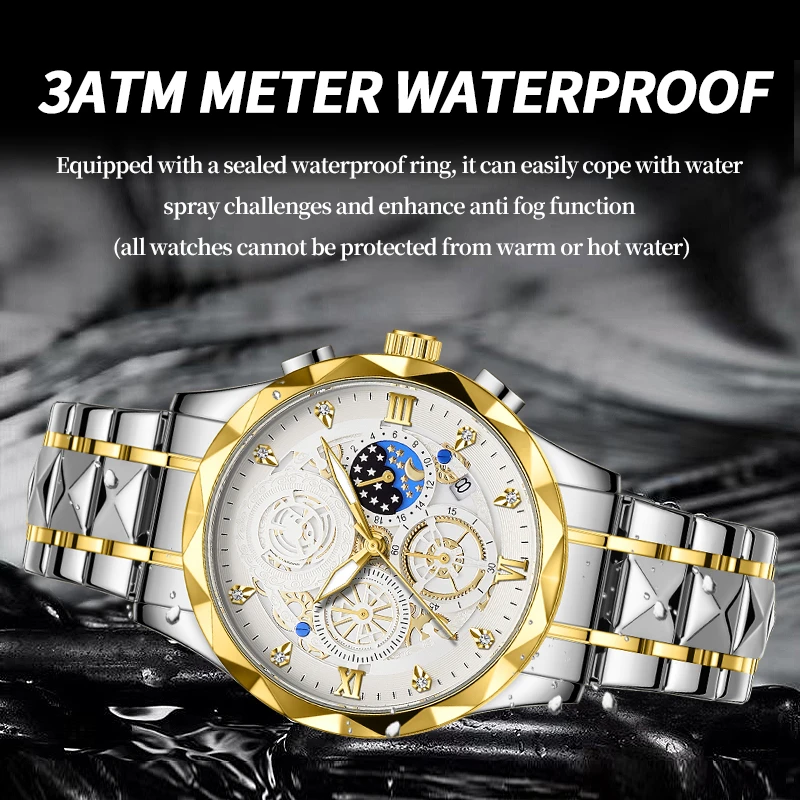 PAAZOMU Luxury Man Wristwatch Waterproof Luminous Chronograph Watch for Men Stainless Steel Men\'s Quartz Watches reloj hombre