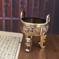 Antique Copper Ornament Nine Dragon Home Store Opening Decoration Ancestral Hall Old Object Three-Legged Cauldron Metal