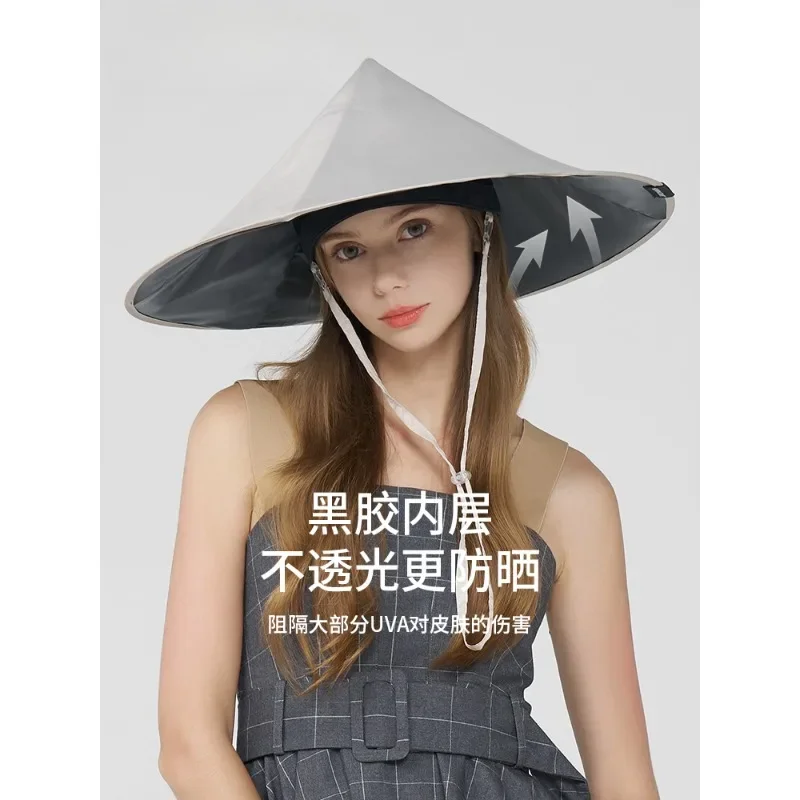 Weather and rain parasol hat, head-mounted UV protection, light and foldable