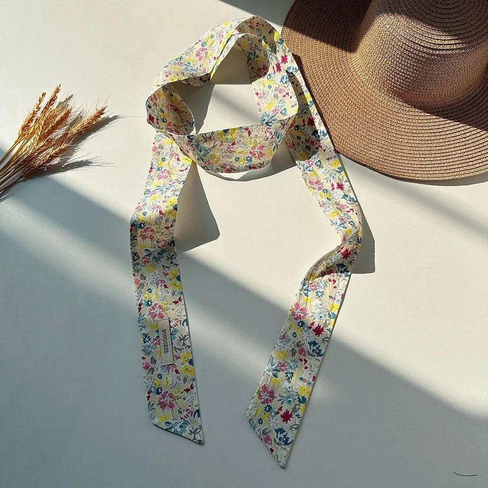 

Шейный платок, хлопковый шарф с рисунком маслом, тонкий цветочный шарф, удлиненная длинная лента, винтажный шарф в вертикальную полоску, повязка на голову для вечеринки