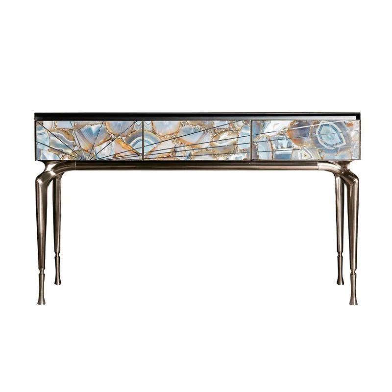 Italian light luxury natural agate porch cabinet designer decorative strip case desk