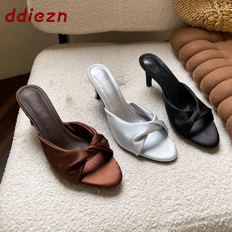 

Fashion Round Toe Pumps Women Thin Heels Shoes New In Summer Casual Female Slip On Sandals Sexy Ladies High Heels Slides Shoes