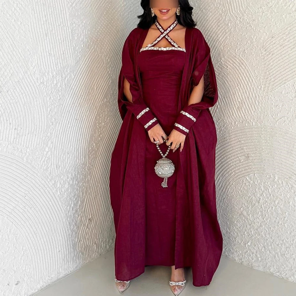 

High Quality Jersey Straight Evening Dress Temperament Floor Length Halter Long Sleeves vestidos de fiesta Saudi Arabia 2024