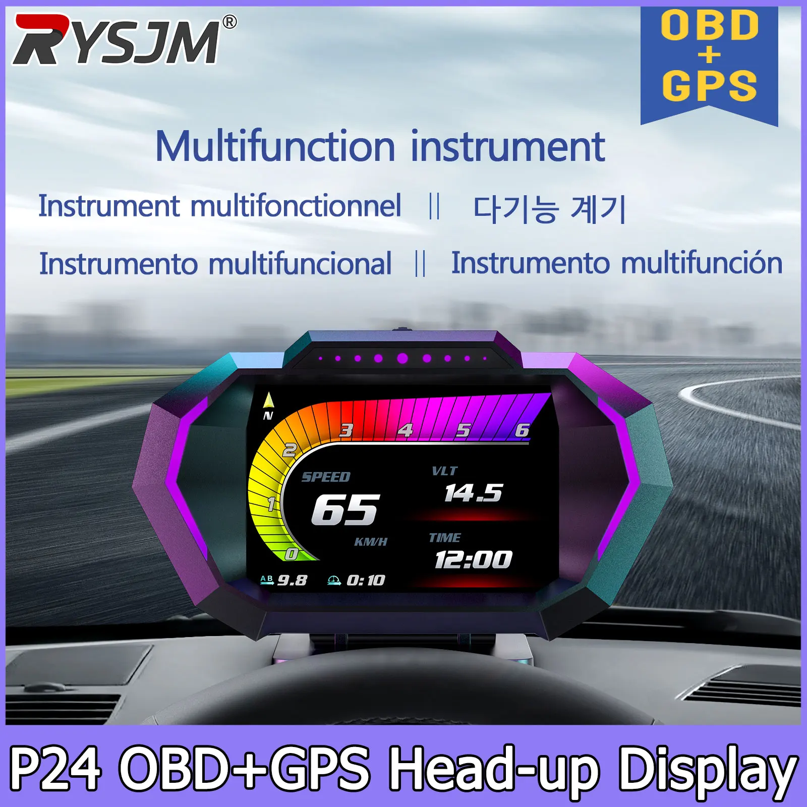 OBD2+GPS Digital Speedometer P24 Head Up Display with Alarm System Car Water Temp Turbo Press Slope Meter Fuel Consumption