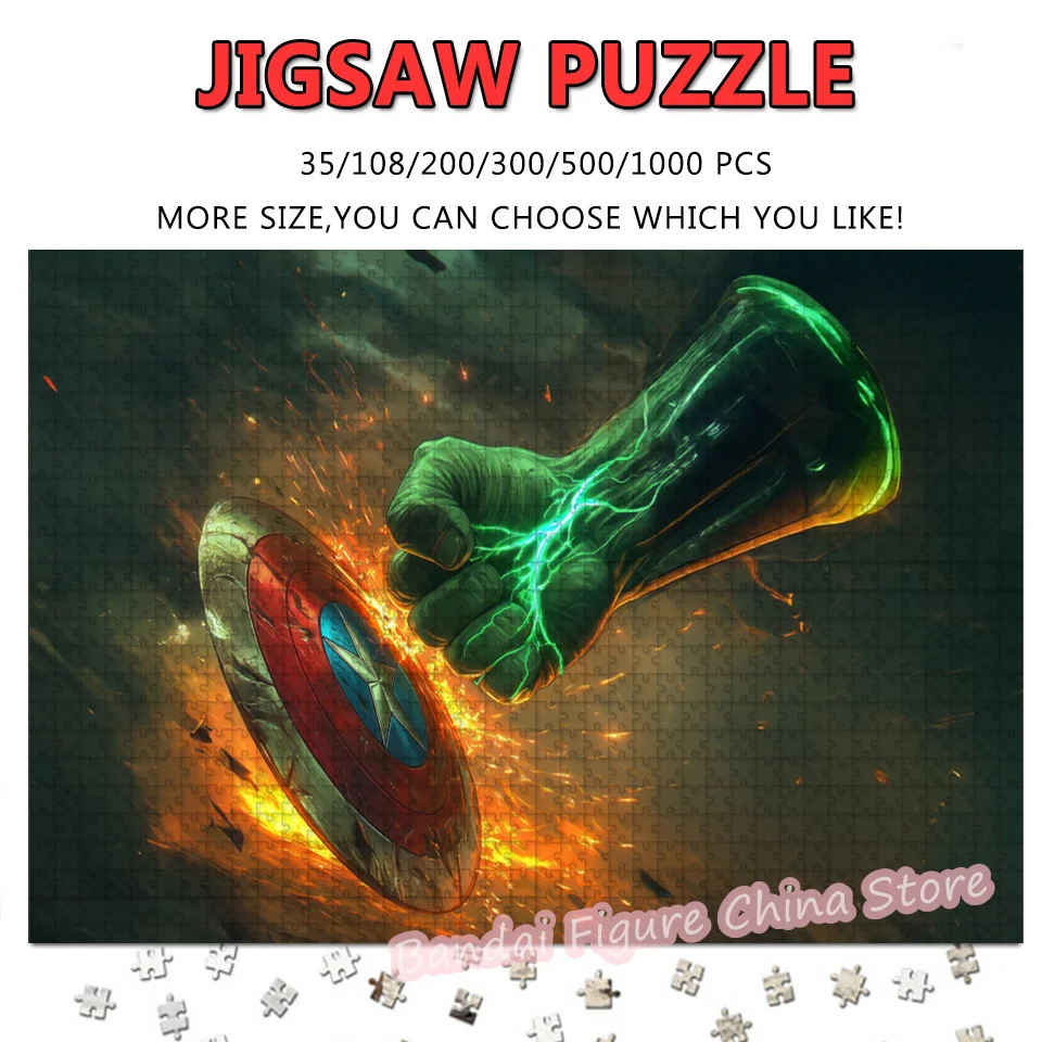 

Пазлы «Капитан Америка Щит против Халка» с мультяшными фильмами Диснея, принт 108/200/300/500/1000 шт., головоломки, распаковывающие игрушки