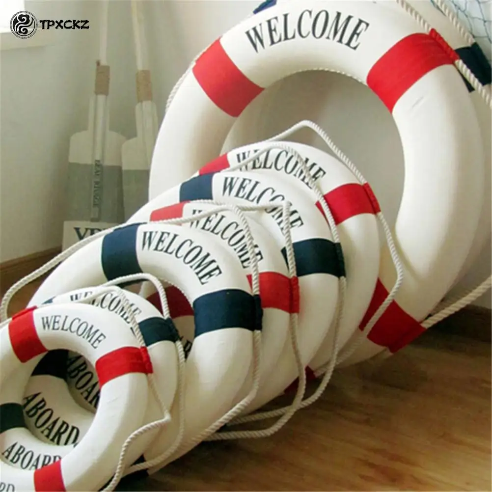 14cm Foam Lifebuoy Ring Toy Hanging On Ship Wall Mediterranean Style Crafts Home Decoration Welcome Aboard Cotton Rope Lifebuoy