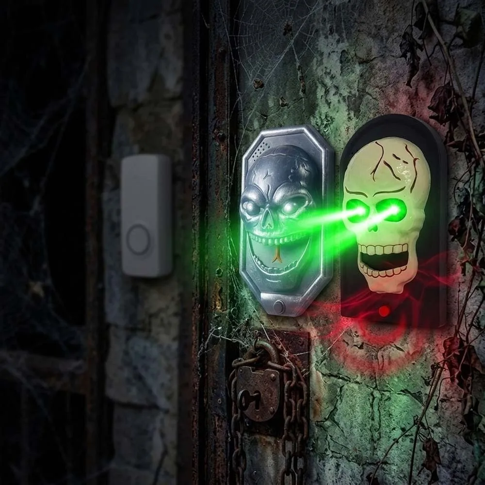 Plastic Animated Skull Doorbell Vocal Luminous Halloween Skeleton Prop Durable Interactive LED Glowing Eyes Theme Party