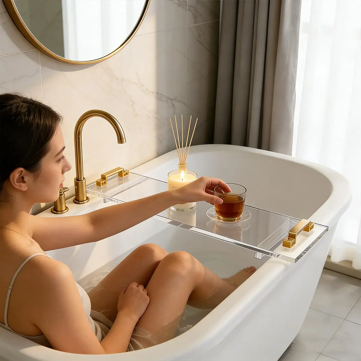 Bathtub acrylic tray transparent light luxury storage shelf hotel foot bath SPA bath room bath bracket