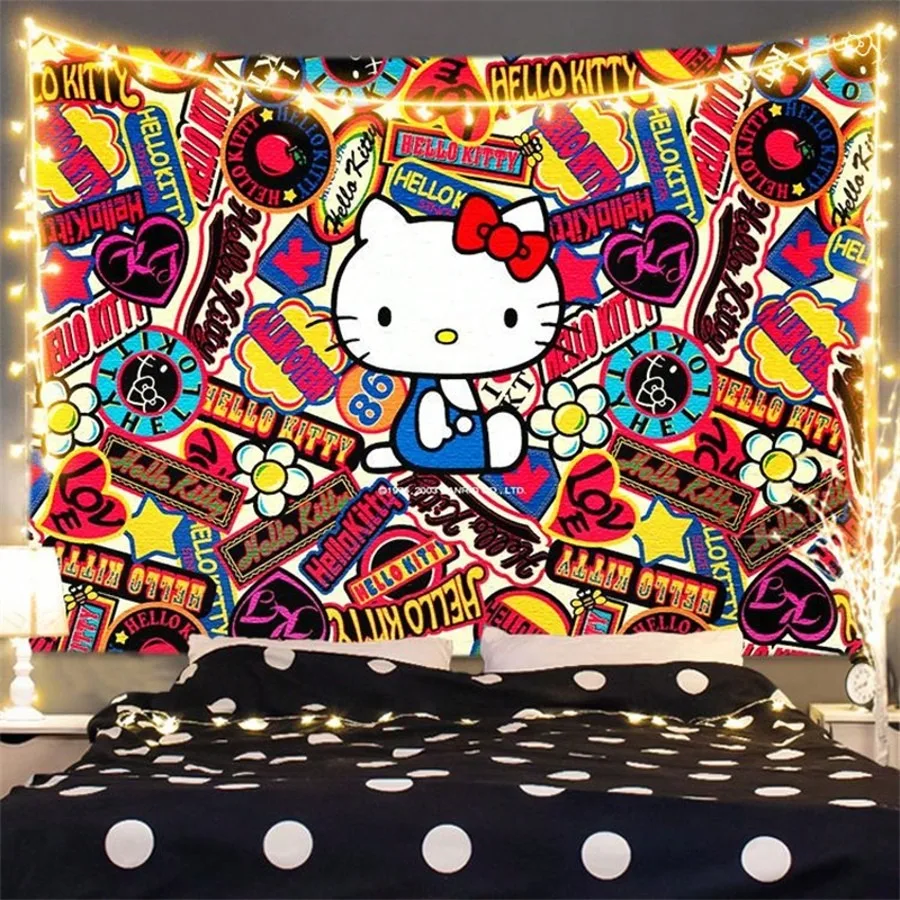 

MINISO Sanrio Hello Kitty гобелен Kawaii аниме настенное искусство спальня общежитие вечеринка фестиваль Декор мягкий полиэстер установка горизонтальная