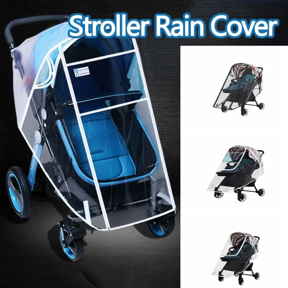 EVA Universal Stroller Rain Cover Windproof Transparent Trolley Umbrella Raincoat Waterproof Zipper Open Stroller Dust Shield