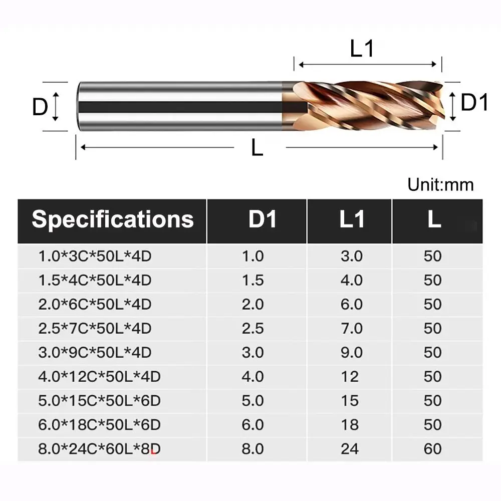 New HRC55 End Mill Carbide 4Flutes EndMills Router Bit