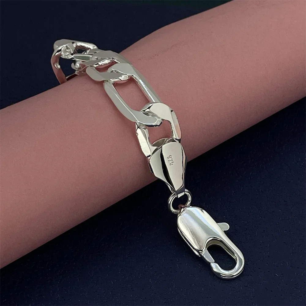 12MM 925 Sterling Silver Bracelet Ferrero Men's Classic Fashion Party Jewelry gift